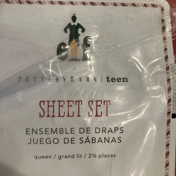 Pottery Barn Teen Elf  Queen cotton Sheet Set Bedding Christmas Trees NWT - Picture 5 of 8